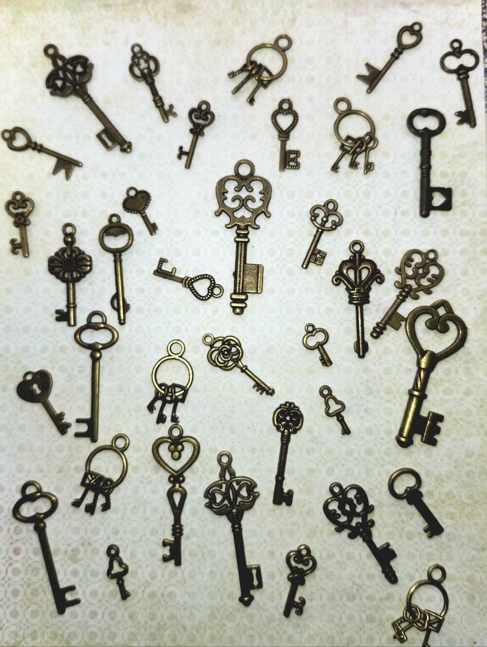 Antique Bronze Decorative Skeleton Keys And Key Rings.